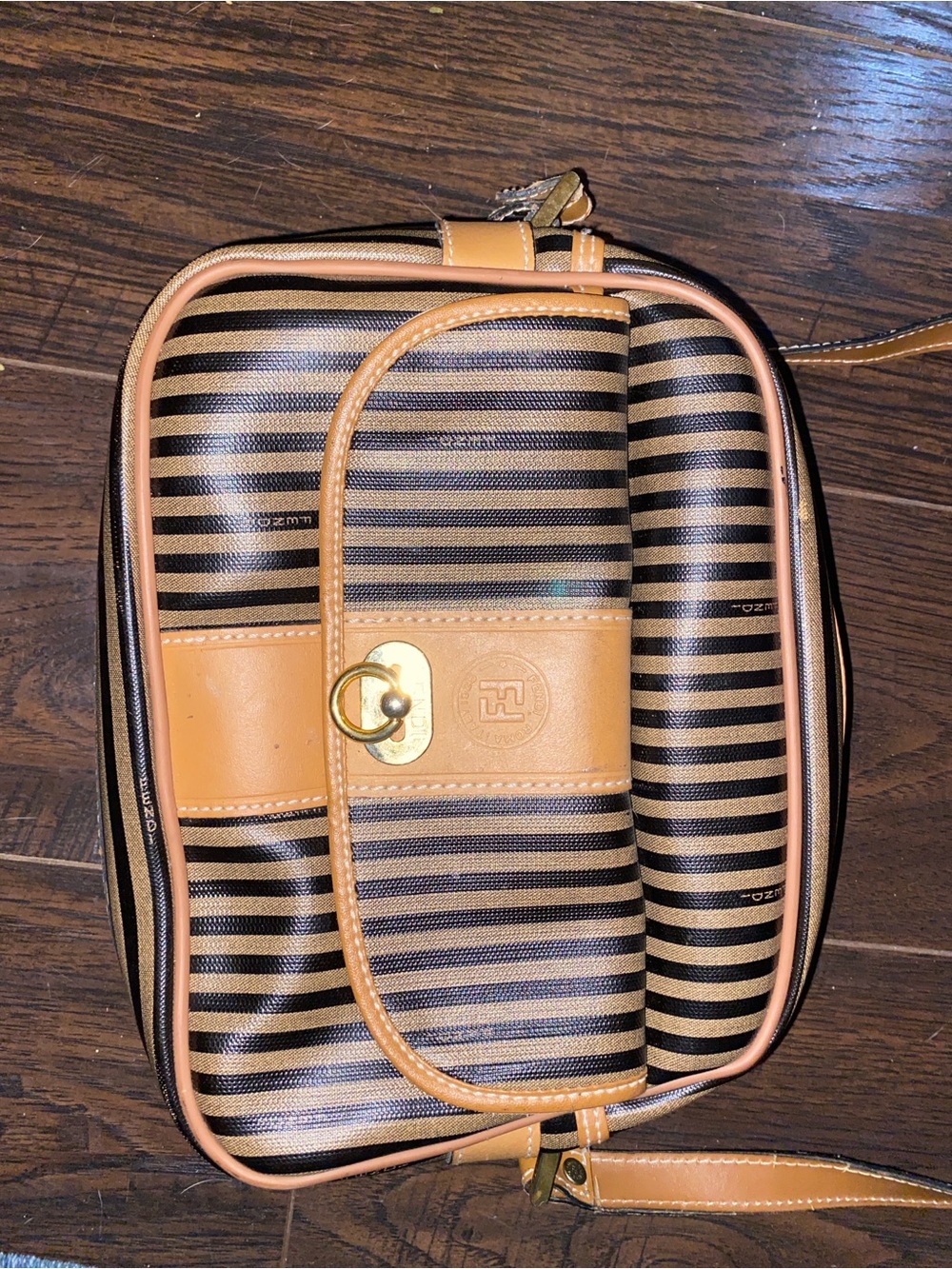 Fendi Brown and Black Striped Shoulder Bag